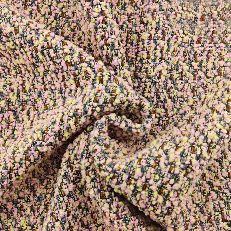Sewing Tweed - Różowa, barwiona przędzą, tweedowa tkanina frotte