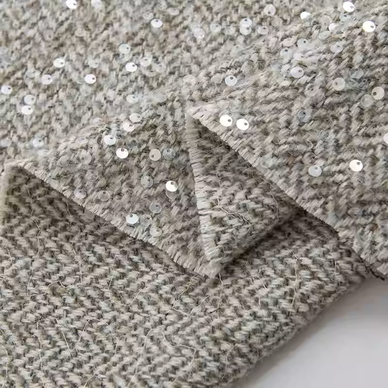 Sewing Tweed - Jasnoszara tkanina tweedowa z wełny, barwiona